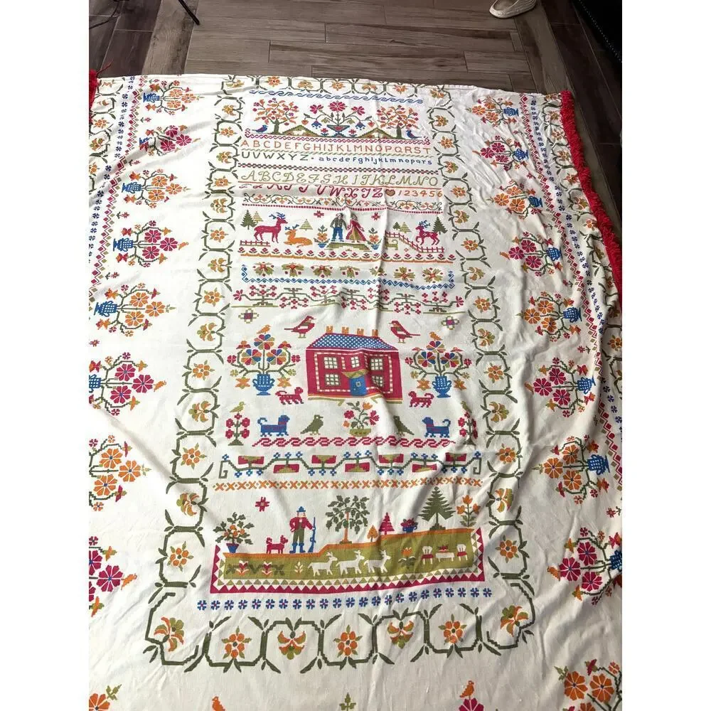 VTG Fieldcrest American Sampler Dutch Bedspread‎ Comforter Twin Fringe 72
